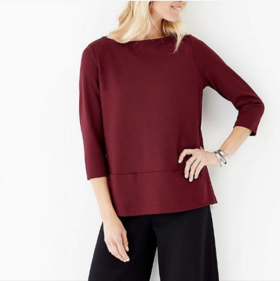 J. Jill Tops - J. Jill Ponte Burgundy 3/4 Sleeve Stretch Tunic Top w/ Pockets Womens Size XL